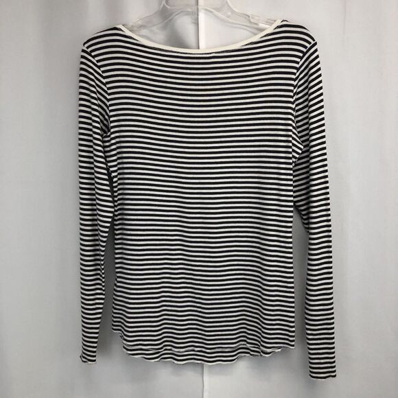 H&M L.O.G.G Womens Medium Gray White Striped Stretch Top M - Picture 2 of 7